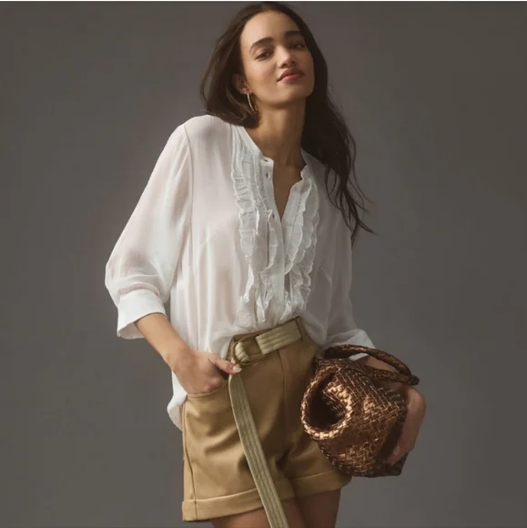 Maeve By Anthropologie White Ruffled Bib Collar Blouse Size S - Picture 5 of 7